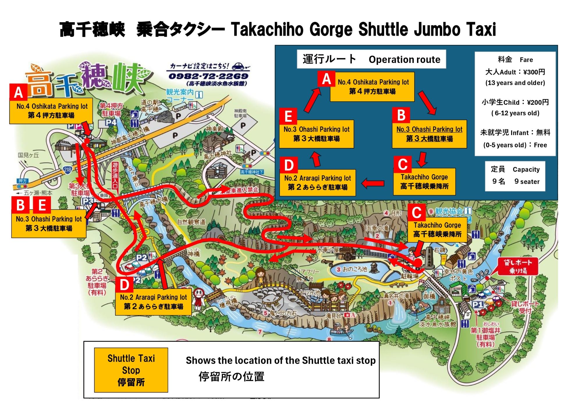 シャトルタクシー運行経路図